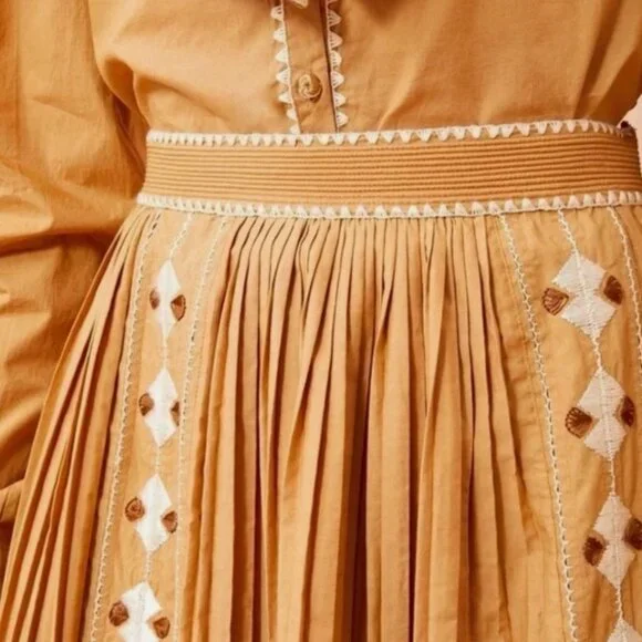 NWOT Resort 2024 ULLA JOHNSON Sabina Embroidered Midi Skirt in Pampas XS $450